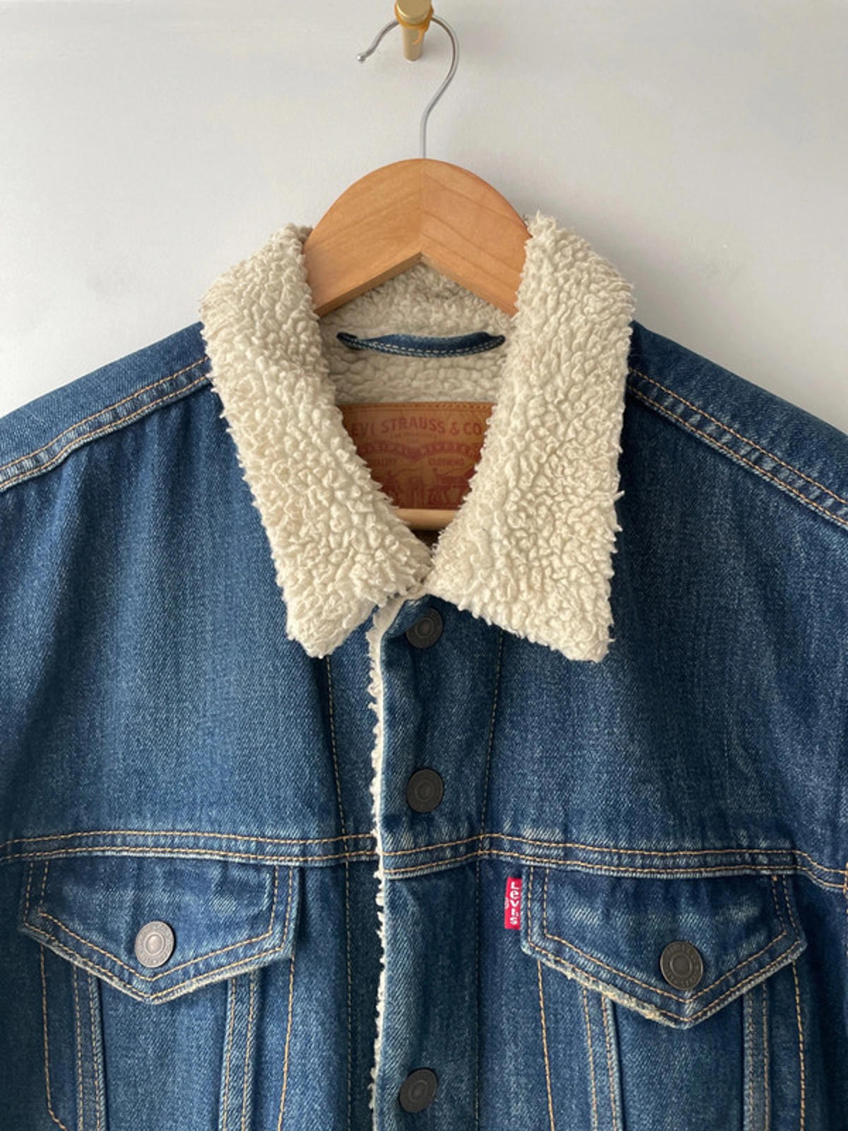 Men's Levi's Denim Trucker Jacket Coat With Borg Lining In Navy - Medium - 2341