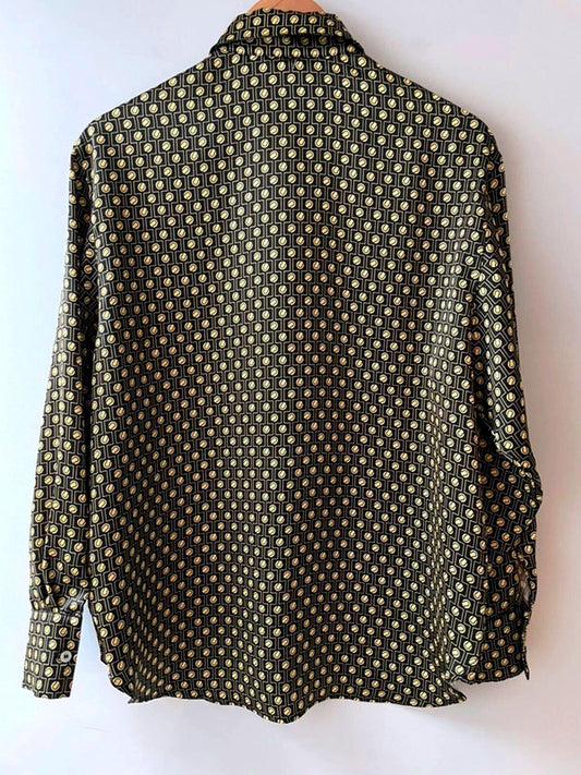 Mens Lacoste Regular Fit Printed Satin Shirt In Brown/Cream - Medium -2733