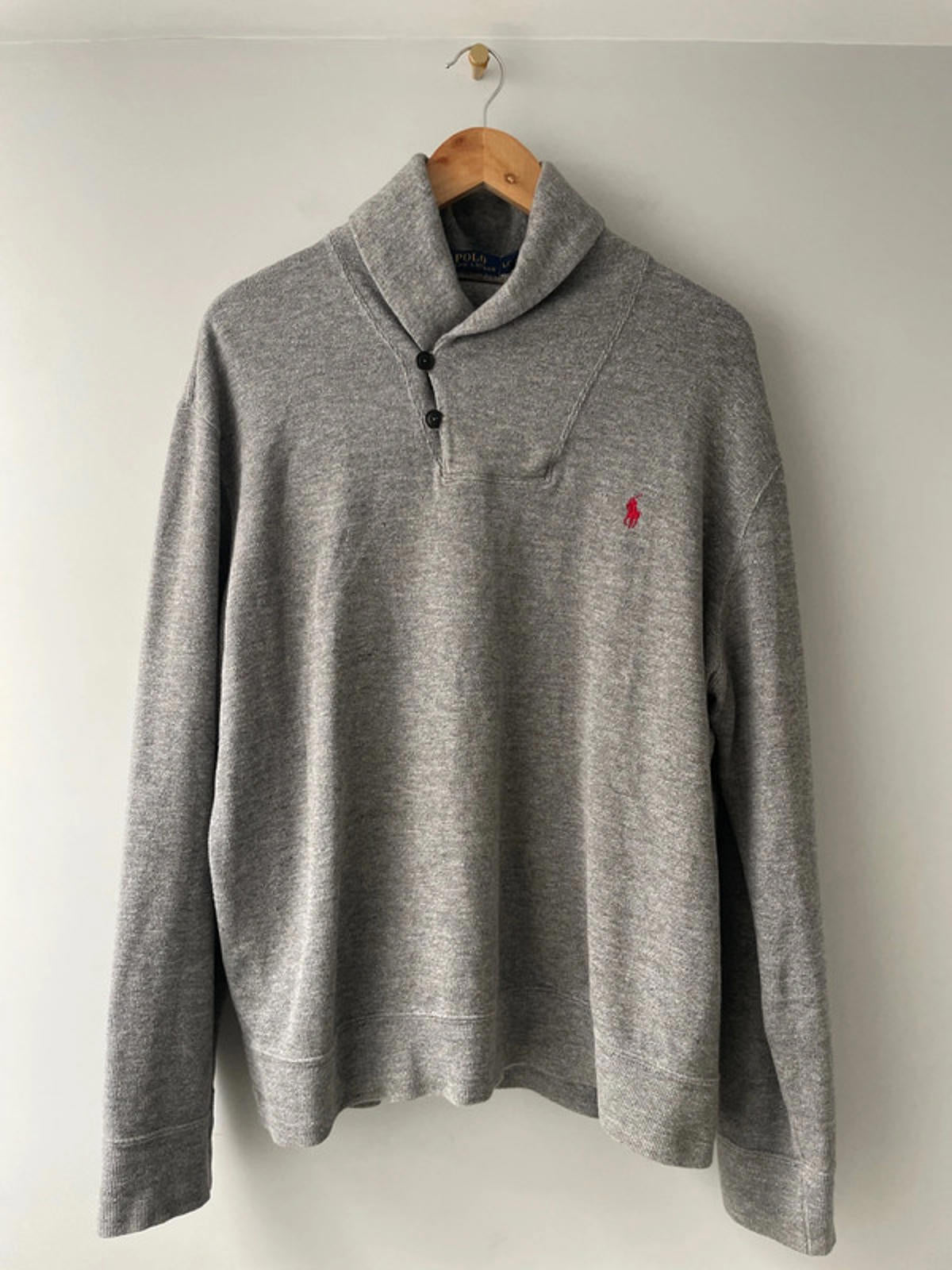 Men’s Ralph Lauren Shawl-Collared Jumper Top In Grey - Large - 2314