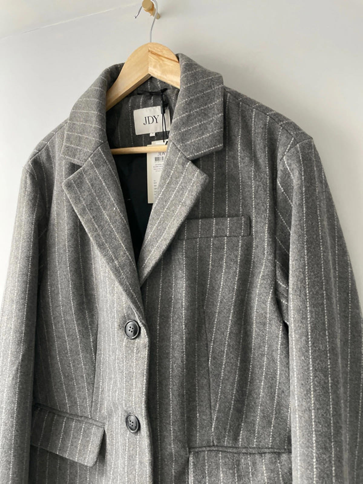 Women’s JDY Pine stripe 100% Wool Oversized Blazer Jacket In Grey - Small - 2331