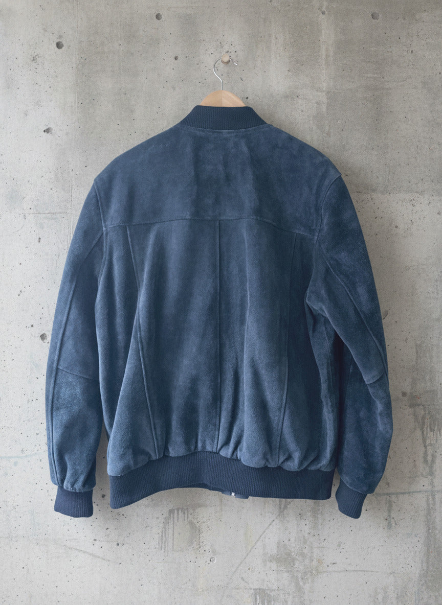Men’s Premium Leather Suede Bomber Jacket Coat In Navy - Large - 2661
