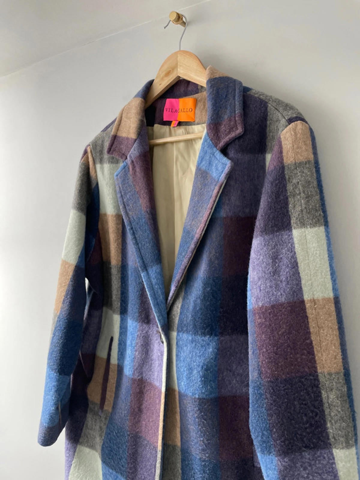 Women’s Vilagallo Premium Wool Checked Longline Overcoat Jacket - UK14 - 2452