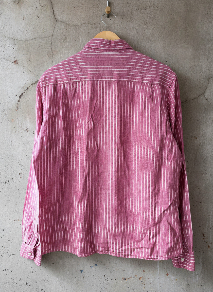 Men’s Wolsey Premium Striped 100% Linen Shirt In Pink - Large - 3780