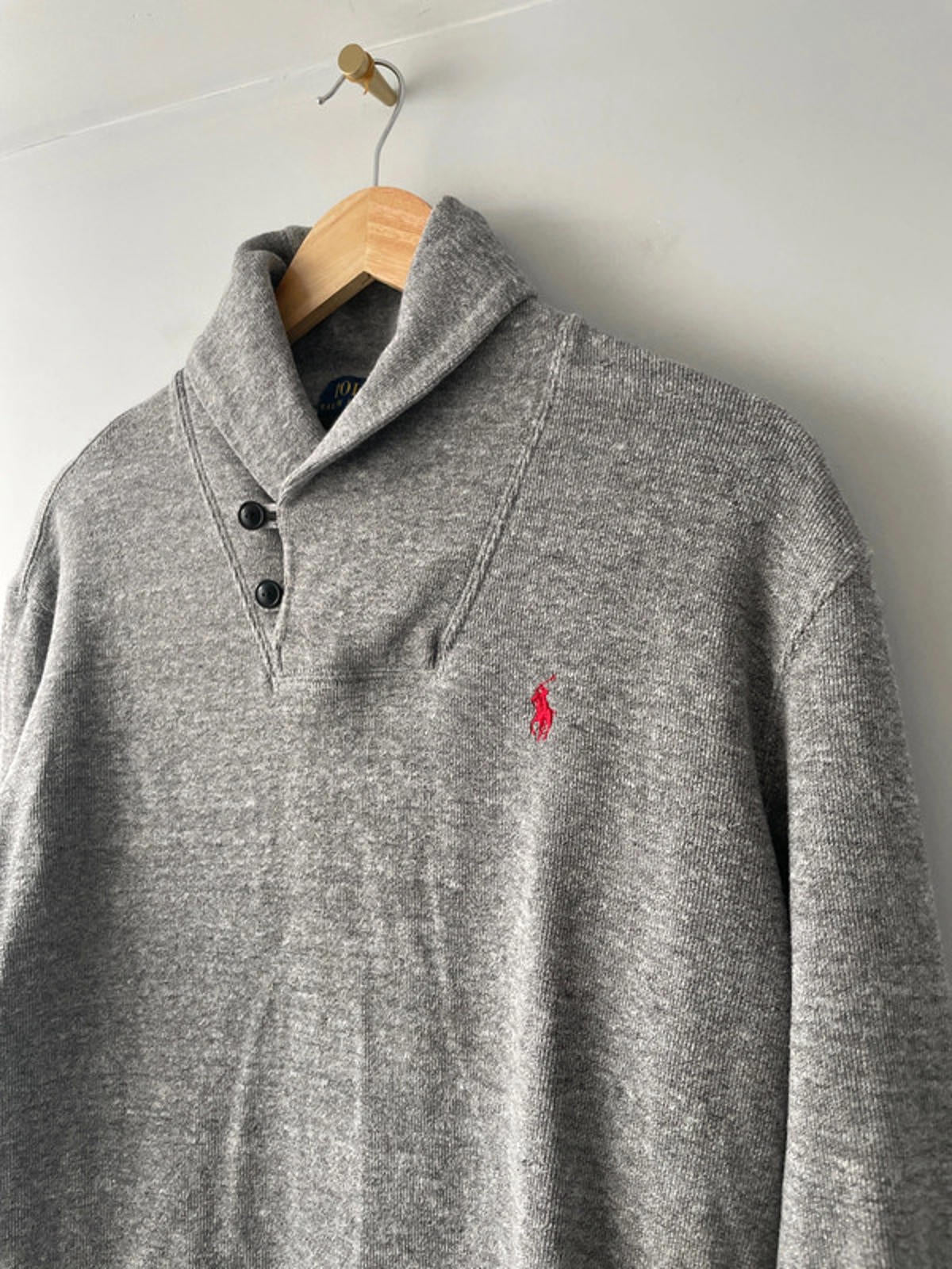 Men’s Ralph Lauren Shawl Collared Jumper Top In Grey - Small - 2263