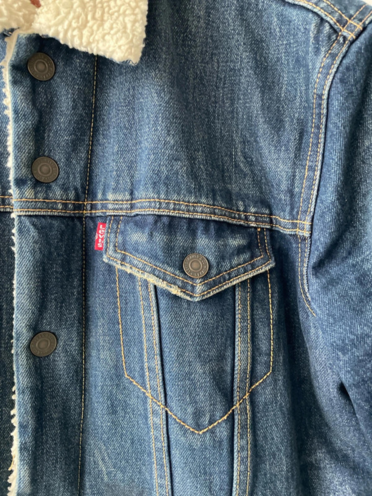 Men's Levi's Denim Trucker Jacket Coat With Borg Lining In Navy - Medium - 2341