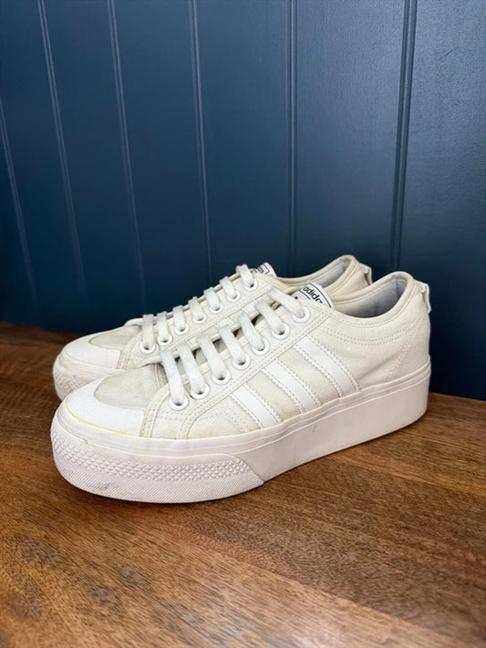 Women’s Adidas Nizza Chunky Sole Trainers In White - Uk6.5 - 3286