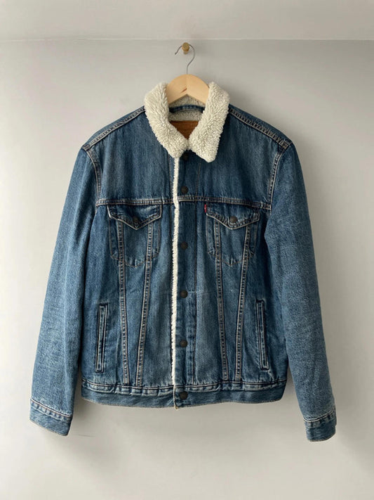Men's Levi's Denim Trucker Jacket Coat With Borg Lining In Blue - Medium - 2330
