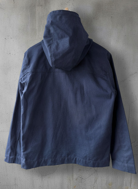 Men's Armor Lux Cotton Canvas Hooded Jacket Coat In Navy - Small - 3781