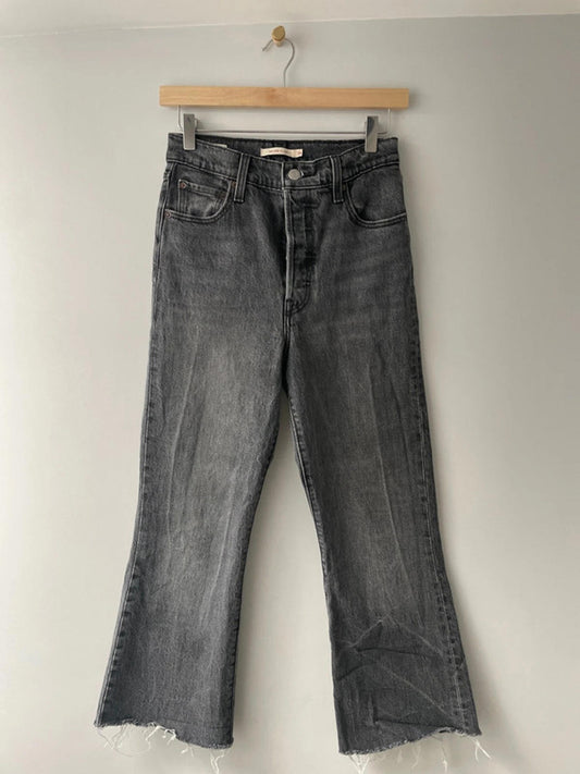 Women’s Levi’s Ribcage High Waisted Flare Fit Raw Hem Jeans In Black - W26/L25 - 2491