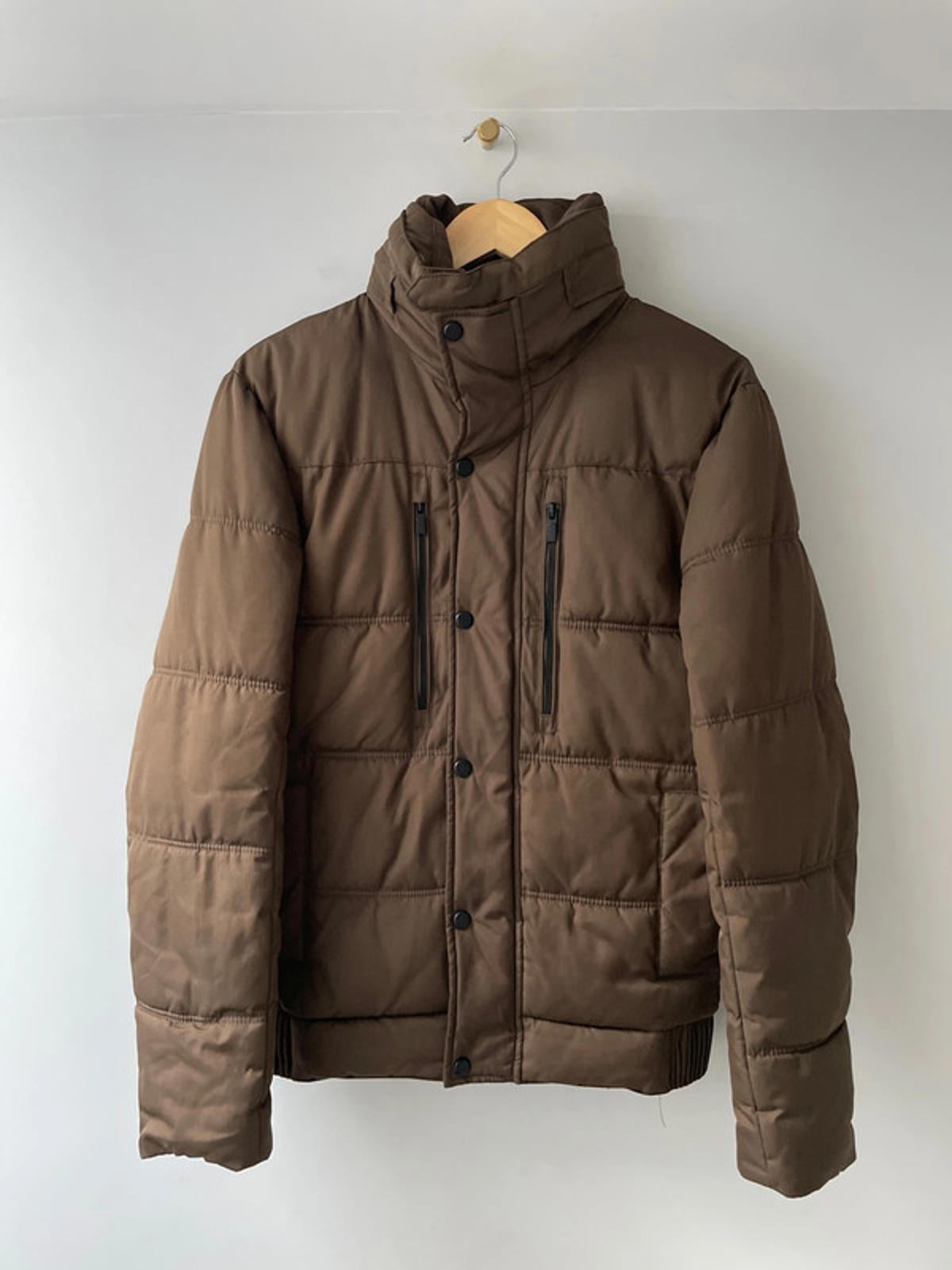 Men’s Zara Hooded Padded Puffer Jacket In Brown - Small - 2495