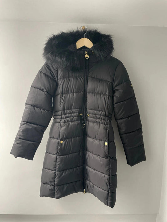 Women’s Barbour Anastasia Quilted Faux Fur Lined Hooded Puffer Jacket In Black - UK8 - 2396