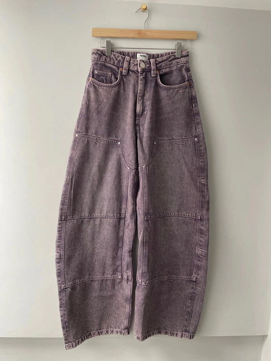 Women’s Monki Wide barrel leg jeans with patch detail In Grey Lilac Wash - W26/L32 - 2412