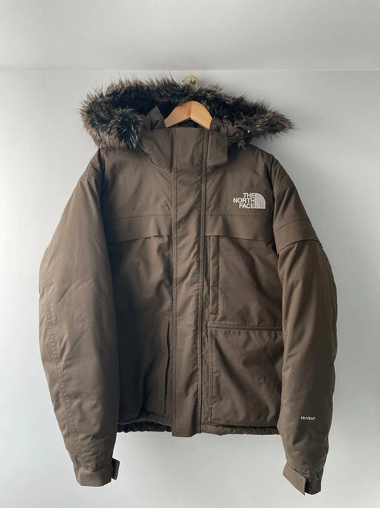 Men’s The North Face HyVent Goose Down Lined Faux Fur Trim Jacket In Brown - Large - 2398