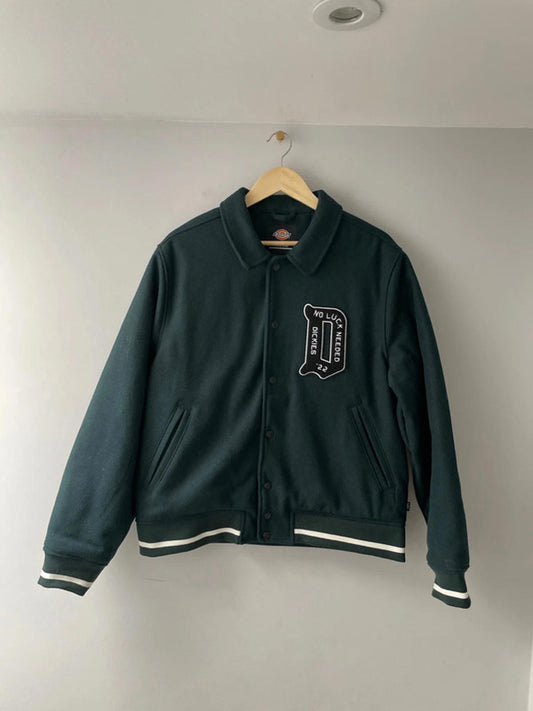 Men’s Dickies Union Springs Varsity Jacket Recycled Wool In Dark Green - Medium - 2372