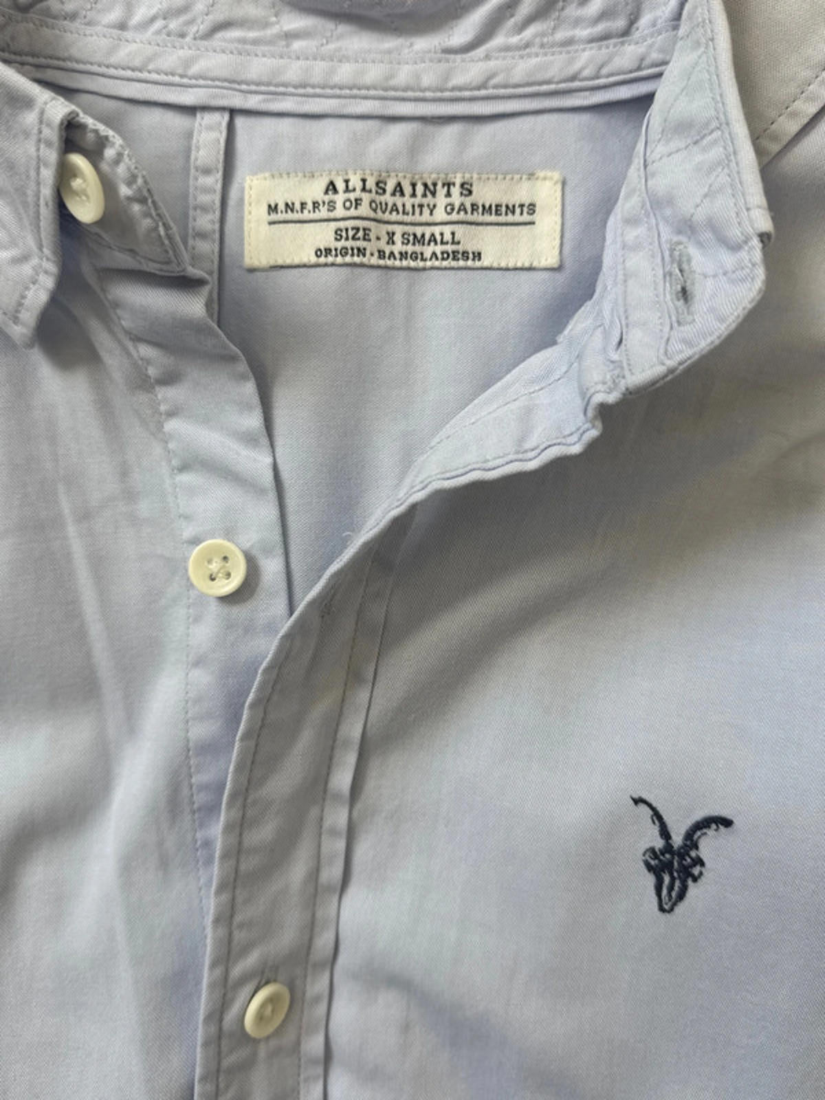 Men’s Allsaints Short Sleeve Chambray Shirt In Blue - XSmall -1341