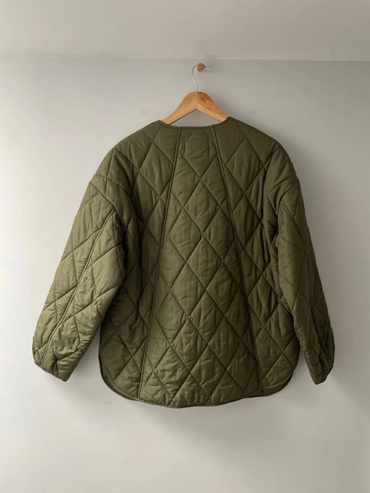 Women’s Pieces Oversized Fit Light Weight Crew Neck Quilted Jacket In Khaki - Small - 2481
