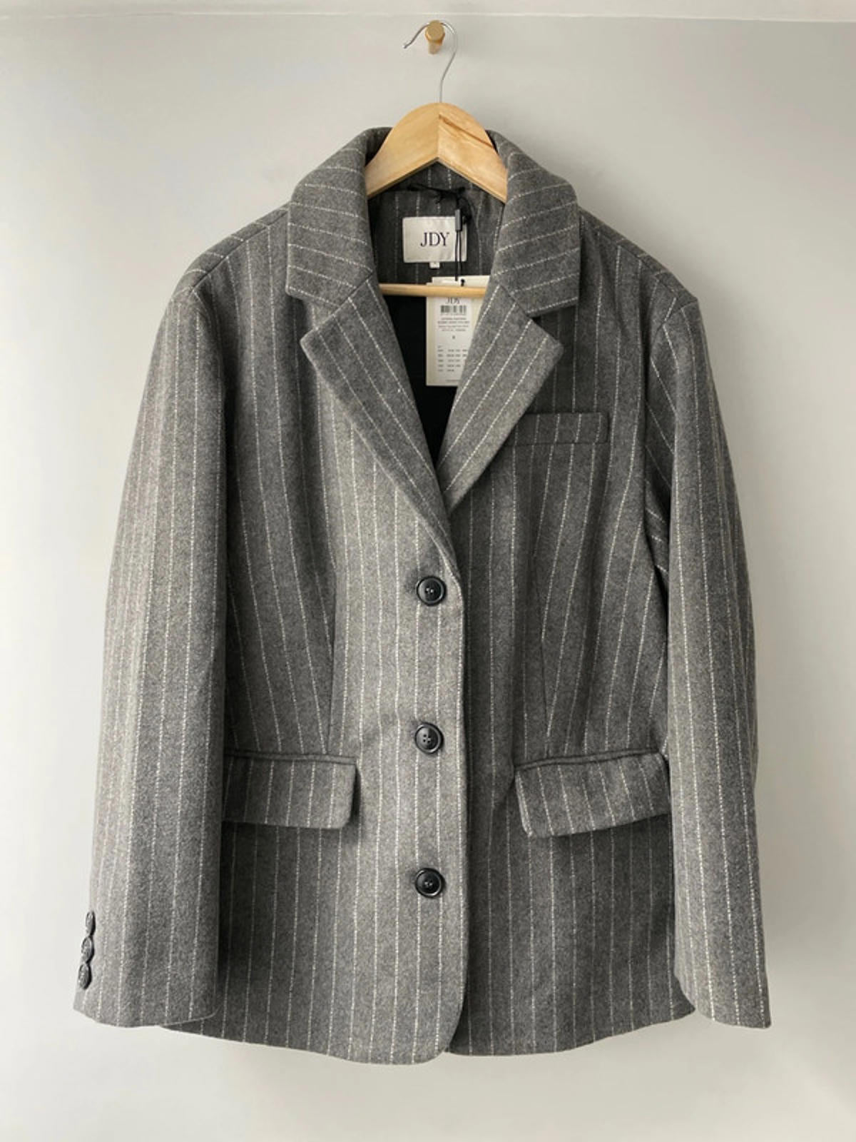 Women’s JDY Pine stripe 100% Wool Oversized Blazer Jacket In Grey - Small - 2331