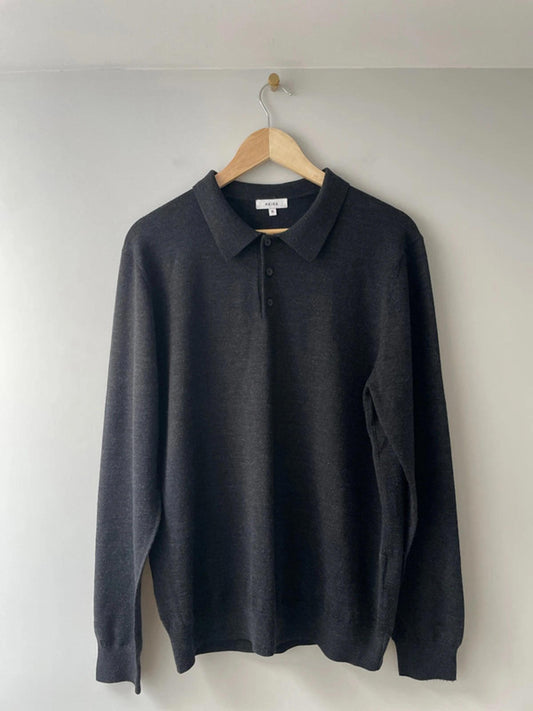 Men’s Reiss Premium Wool Long Sleeve Knitted Polo Top - XLarge - 1892