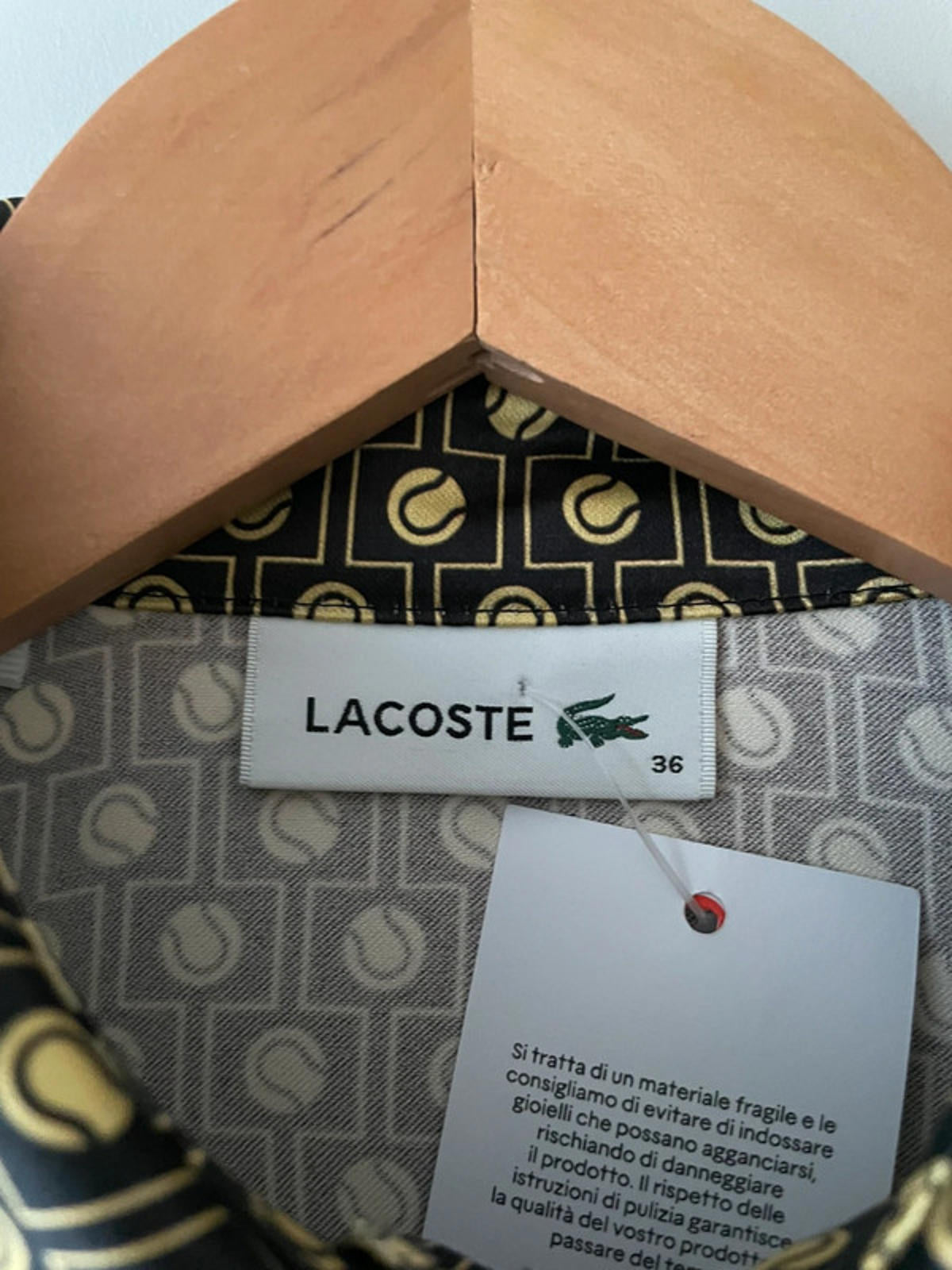 Mens Lacoste Regular Fit Printed Satin Shirt In Brown/Cream - Medium -2733