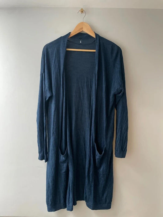 Women’s Uniqlo Linen Long Sleeve Cardigan in Navy Blue - XLarge - 2877