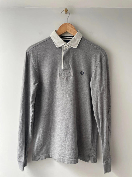 Men’s Fred Perry Long Sleeve Rugby Polo Top In Grey - Small - 2003