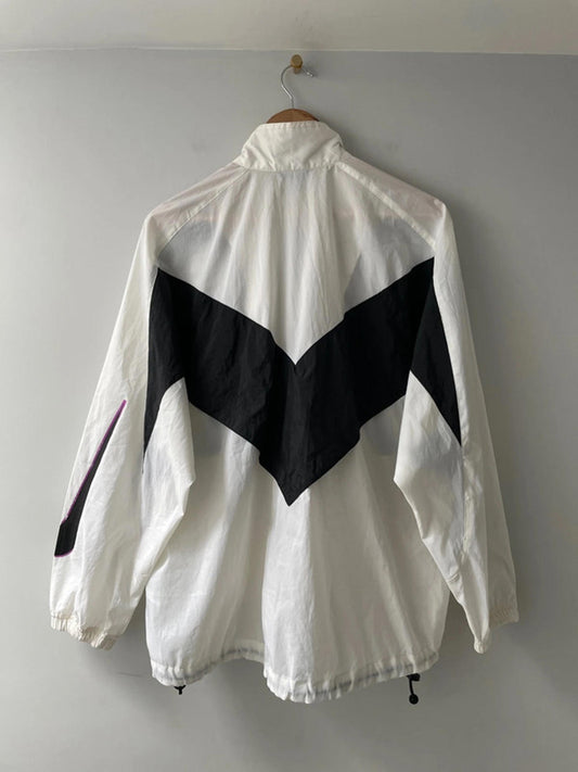 Men’s Nike Vintage Oversized Fit White Label Windbreaker Jacket In White/Black - Medium- 2393
