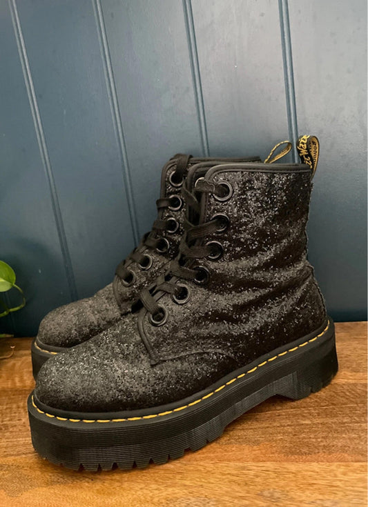 Women’s Dr Marten’s Molly Glitter Platform Lace Up Boots In Black - UK 7 - 2365