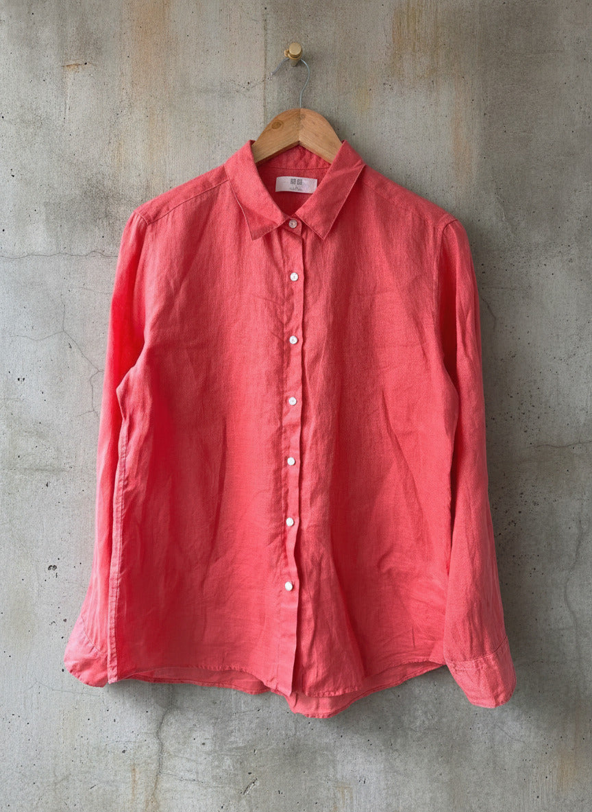 Women’s Uniqlo Premium 100% Linen Shirt In Pink - Medium - 3735