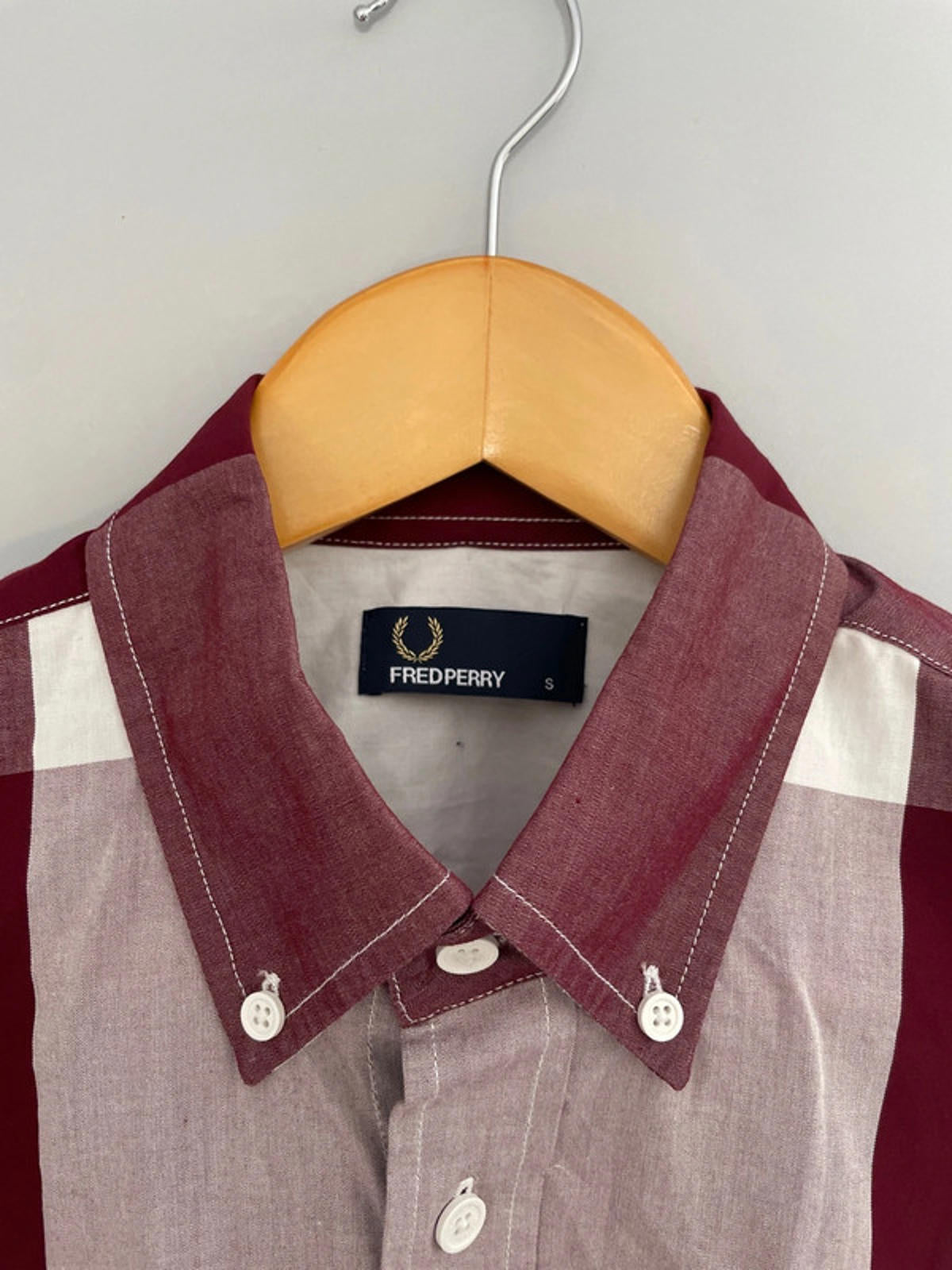 Men’s Fred Perry Check Shirt With Button Down Collar In Burgundy - Small - 1878