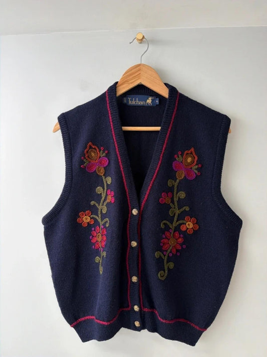 Women’s Tulchan 100% merino wool hand embroidered flower design cardigan - xlarge - 3424
