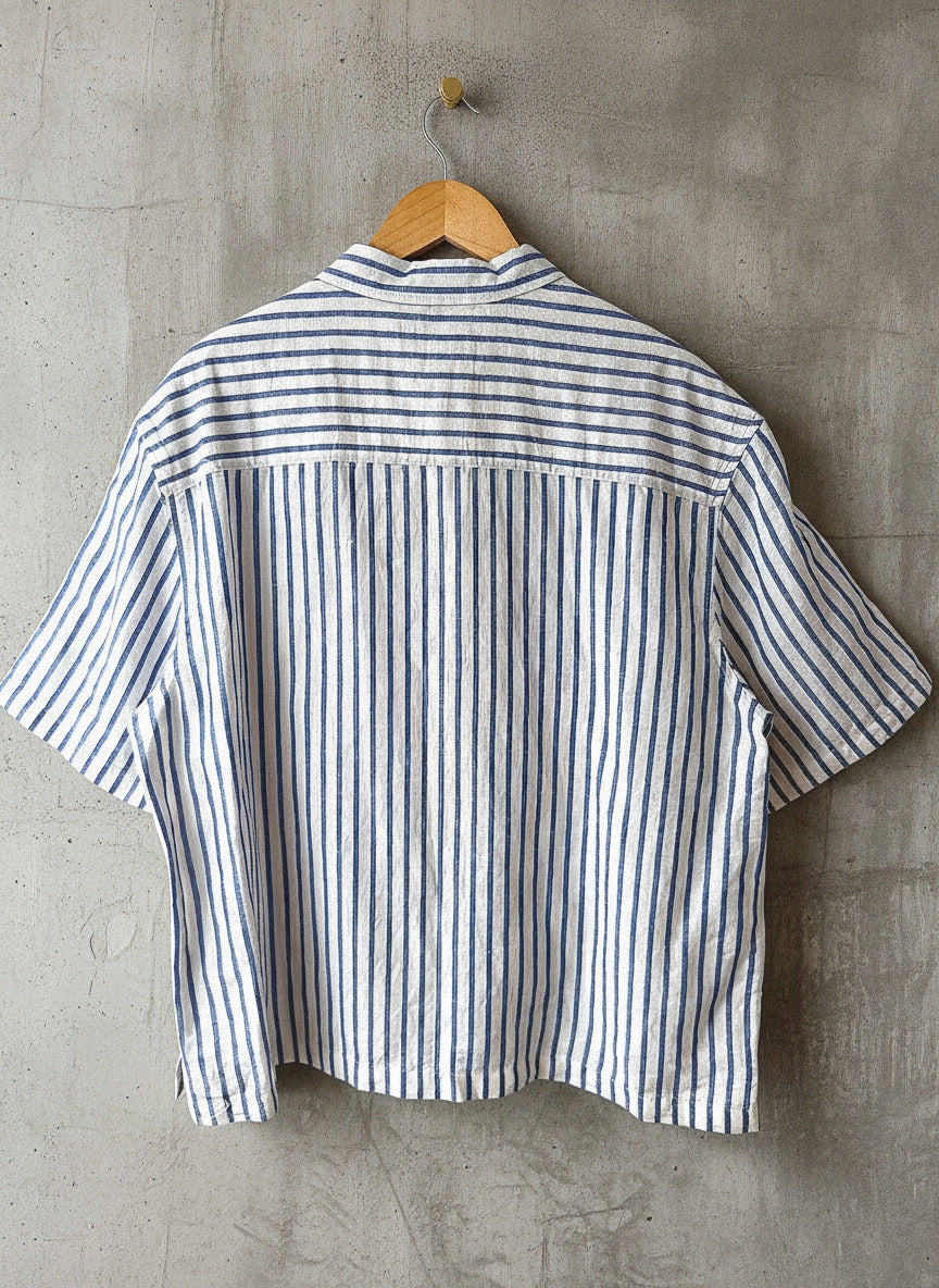 Men’s H&M Boxy Oversized Fit Striped Linen Shirt In Blue - Large - 3640
