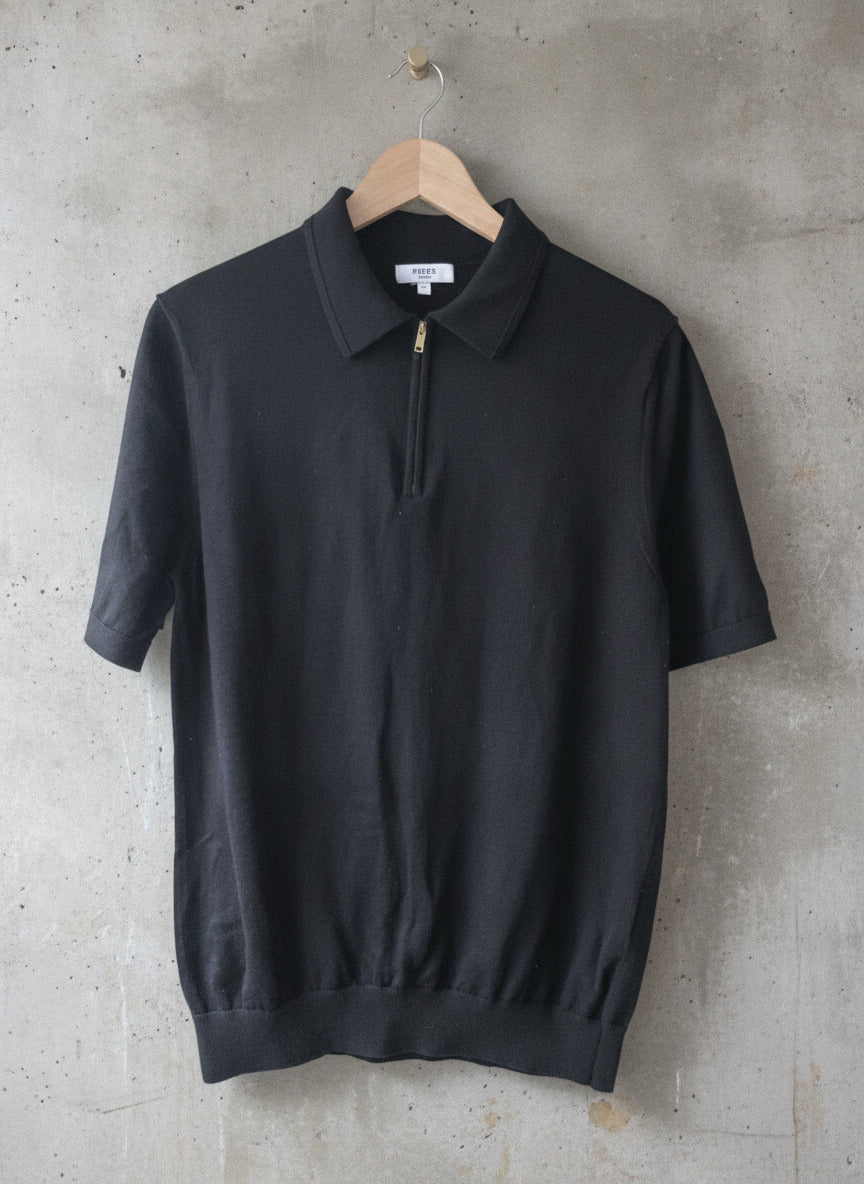 Men’s Reiss Premium 100% Premium Wool Knitted Polo Top In Black - Large - 2880