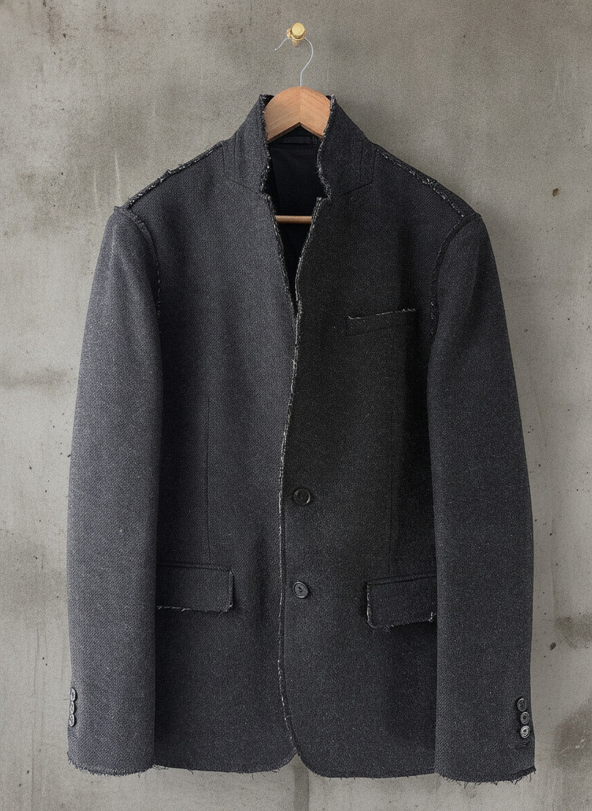 Men's Allsaints Tolcis Raw Edge Design Wool Blazer In Dark Grey - Medium - 3705
