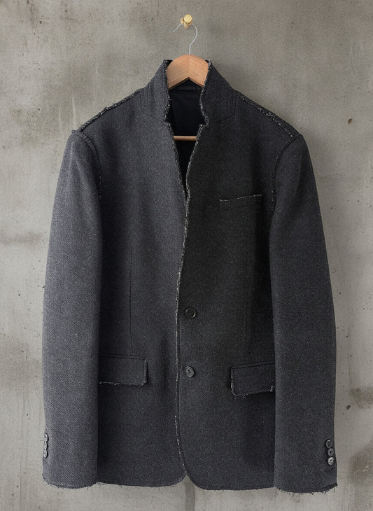 Men's Allsaints Tolcis Raw Edge Design Wool Blazer In Dark Grey - Medium - 3705