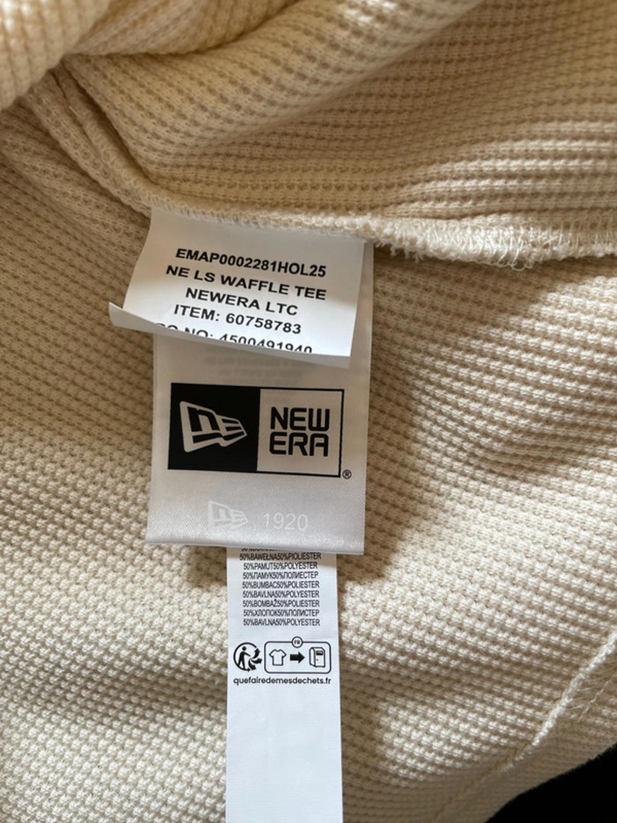 Men’s New Era Waffle Knit Crew Neck Long Sleeve Jumper in Cream - Small - 2335