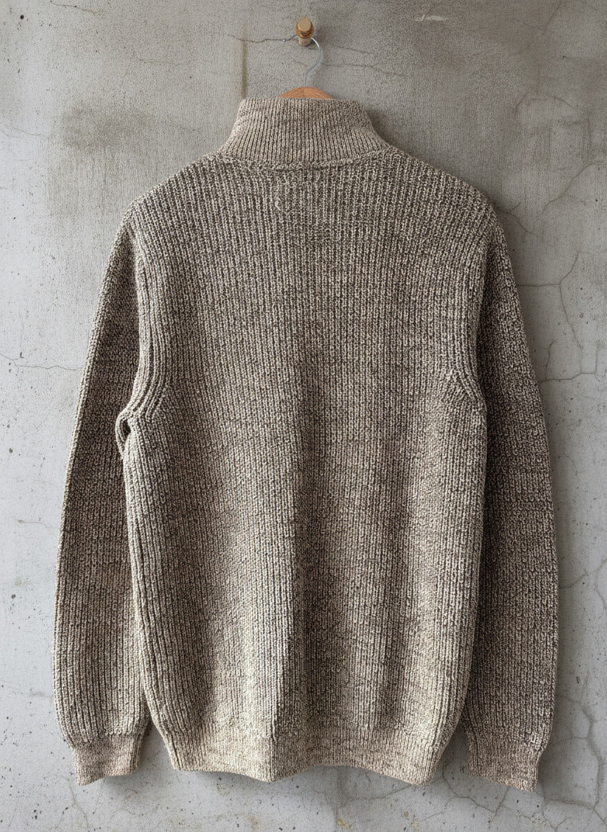 Mens Folk Cable Knit Funnel Neck Jumper Top In beige - Large - 3799