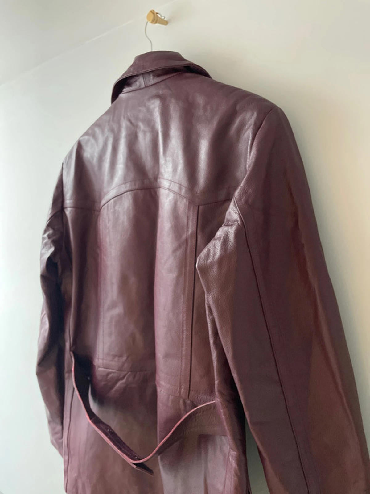 Men’s Infinity Premium Leather Peacoat Jacket In Burgundy - Medium - 2498