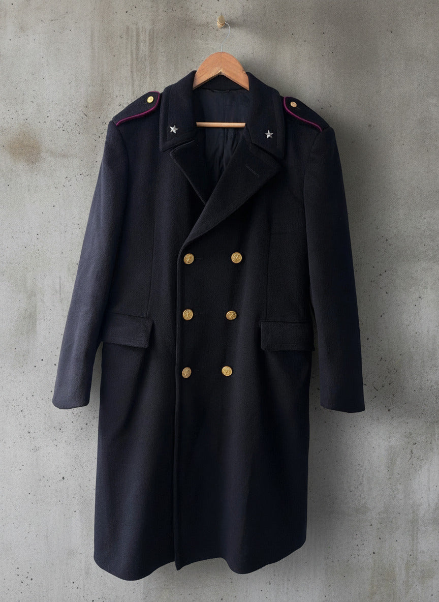 Mens Vintage Italian Police Carabinieri Wool Overcoat In Dark Navy - Medium