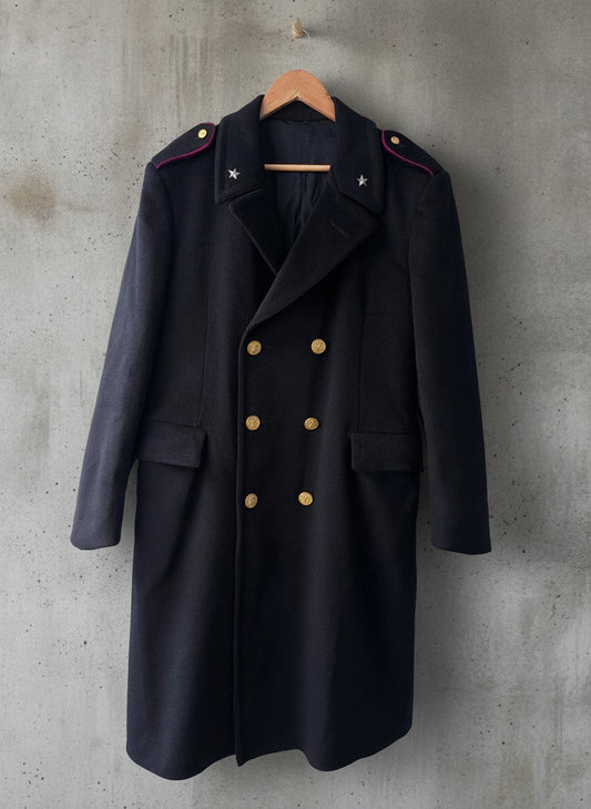Mens Vintage Italian Police Carabinieri Wool Overcoat In Dark Navy - Medium