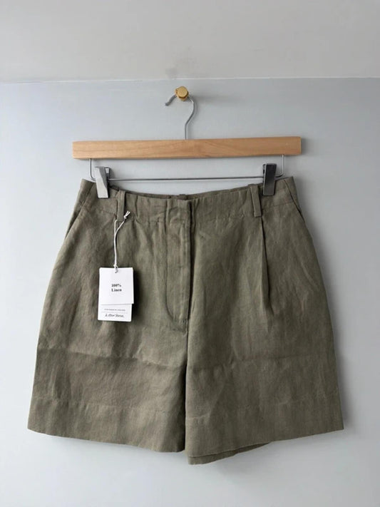 Women’s & Other Stories 100% Linen Shorts In Khaki - Uk6 - 3371
