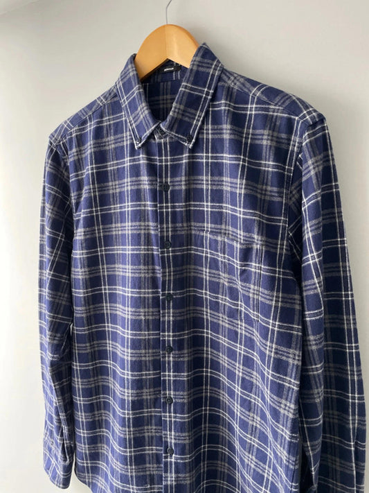 Men’s Denham Premium Brushed Cotton Check Shirt In Navy - Large - 1878