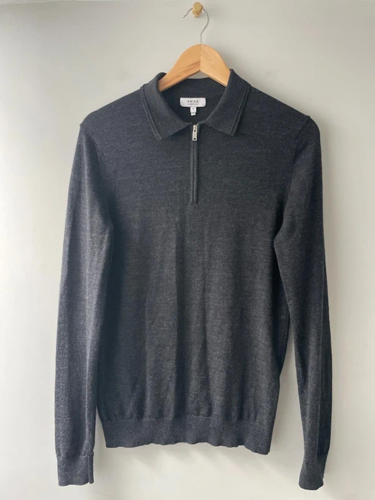 Men’s Reiss 100% Merino Wool Long Sleeve Knitted Polo Top In Grey - Small - 2904