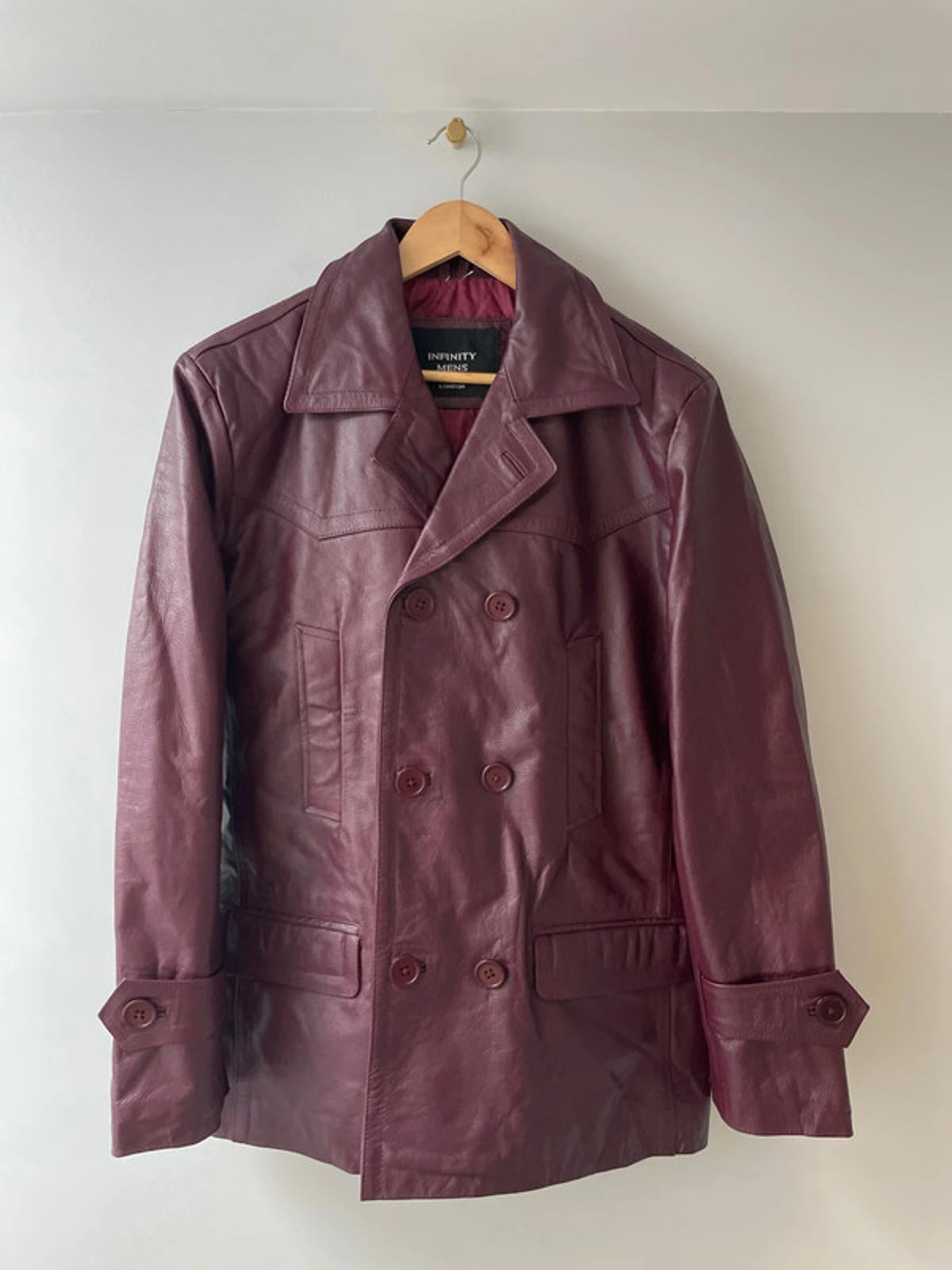 Men’s Infinity Premium Leather Peacoat Jacket In Burgundy - Medium - 2498