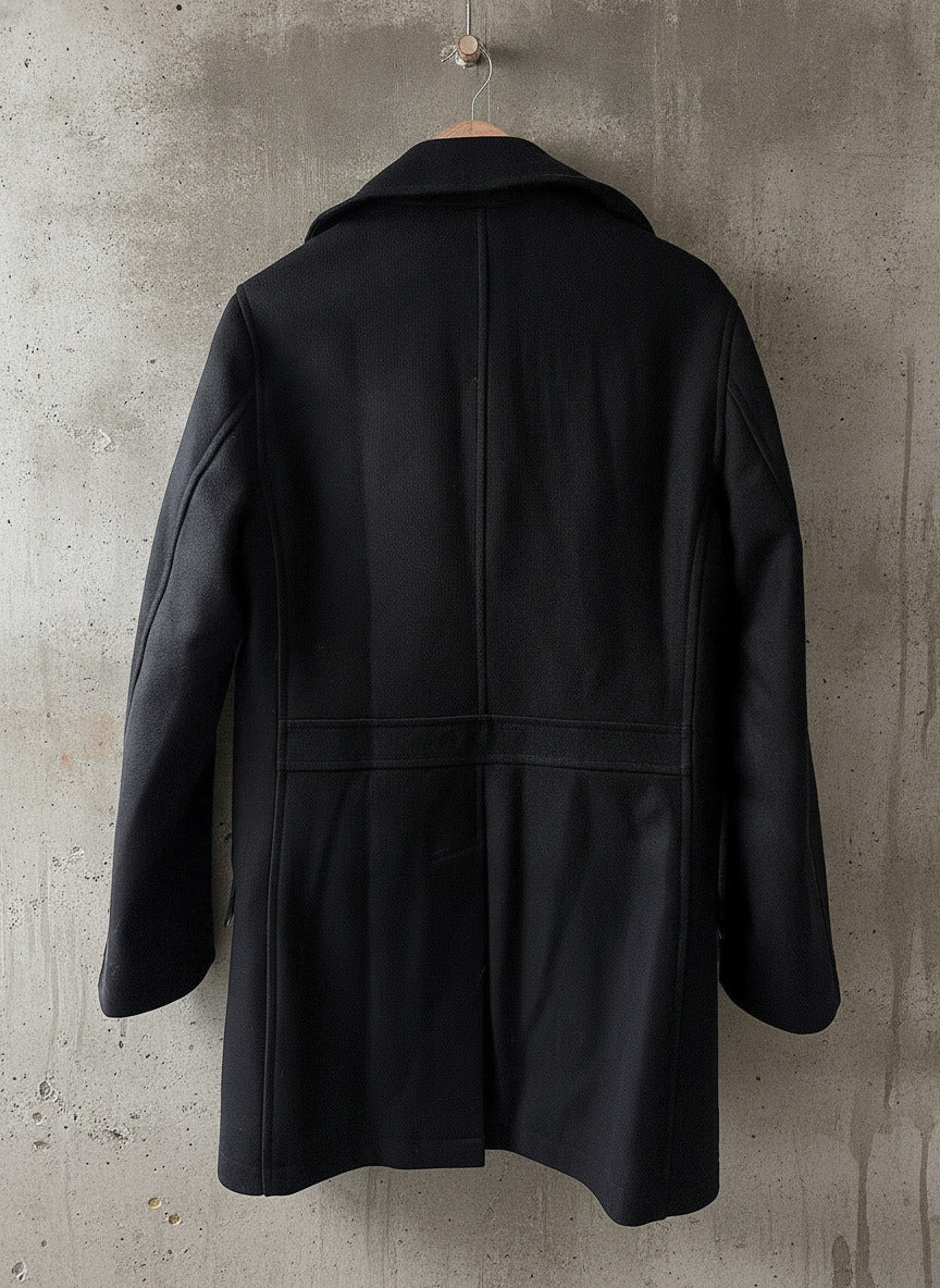 Men’s Tommy Hilfiger Wool Double Breasted Peacoat Jacket In Black - Medium -3805