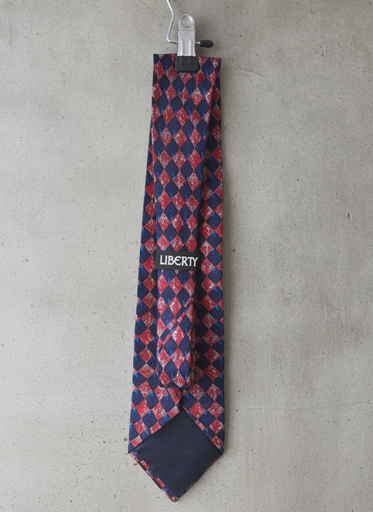 Unisex Liberty Made in Italy Silk Tie With Red and Blue Diamond Pattern - 3839