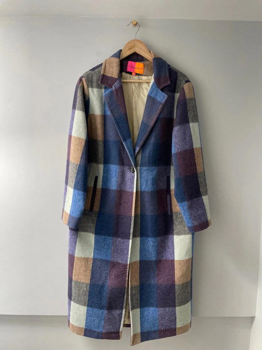 Women’s Vilagallo Premium Wool Checked Longline Overcoat Jacket - UK14 - 2452