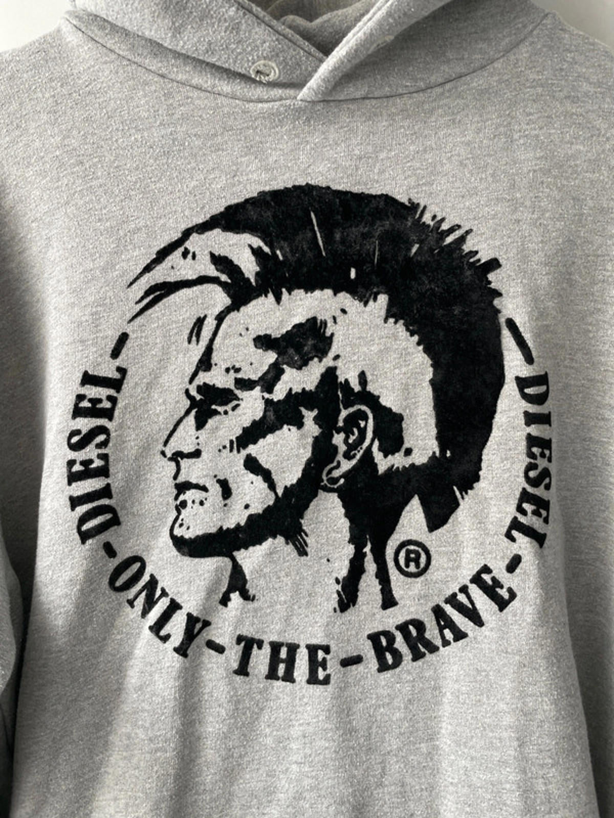 Men’s Diesel Flocked Print Logo Hoodie With Pockets In Grey - Large - 2135