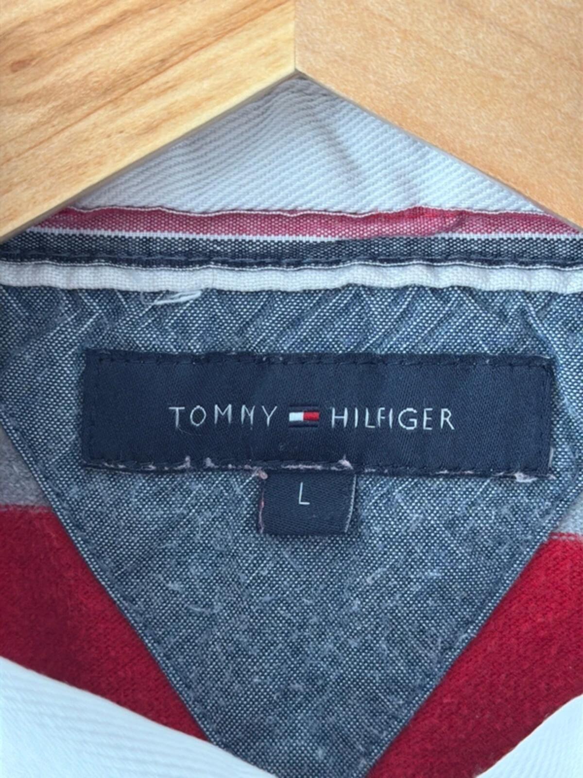 Men’s Tommy Hilfiger stripped long sleeve rugby polo top In red - Large - 3467