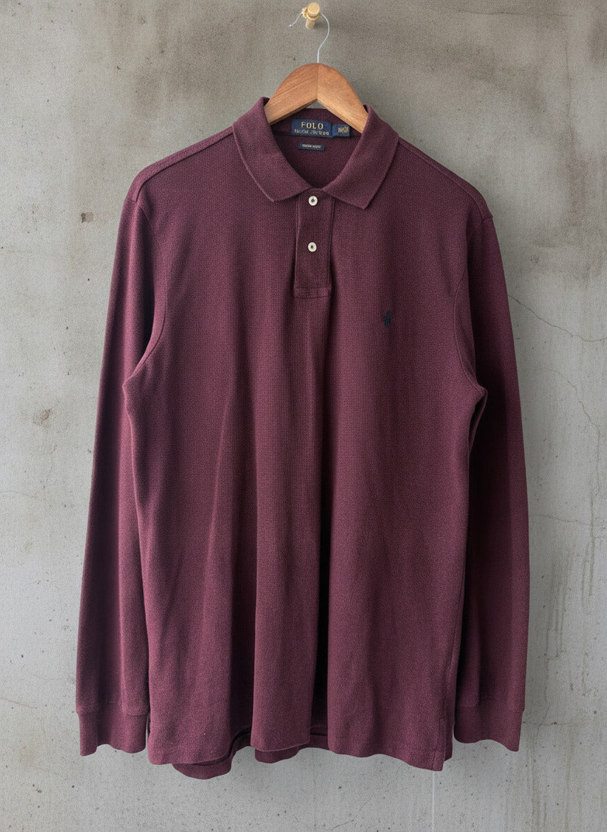 Men’s Ralph Lauren Premium Long Sleeve Polo Top In Burgundy - Large - 3721
