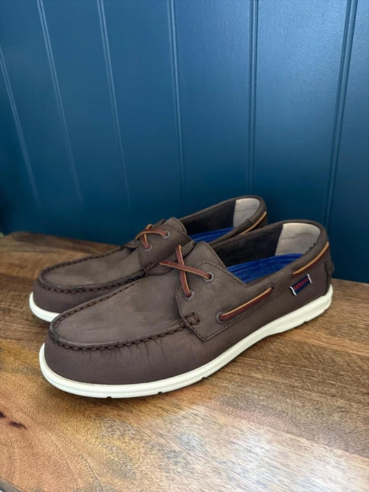 Men’s Sebago Naples Premium Leather Classic Boat Deck Shoes In Brown - Uk8 - 3287